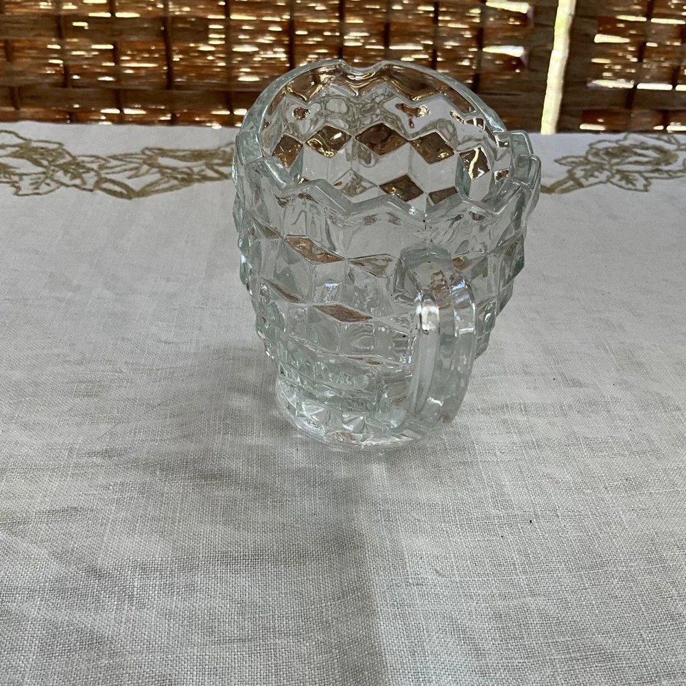 Fostoria Vintage Clear Pressed Glass Creamer Pitcher Diamond Point Honeycomb‎